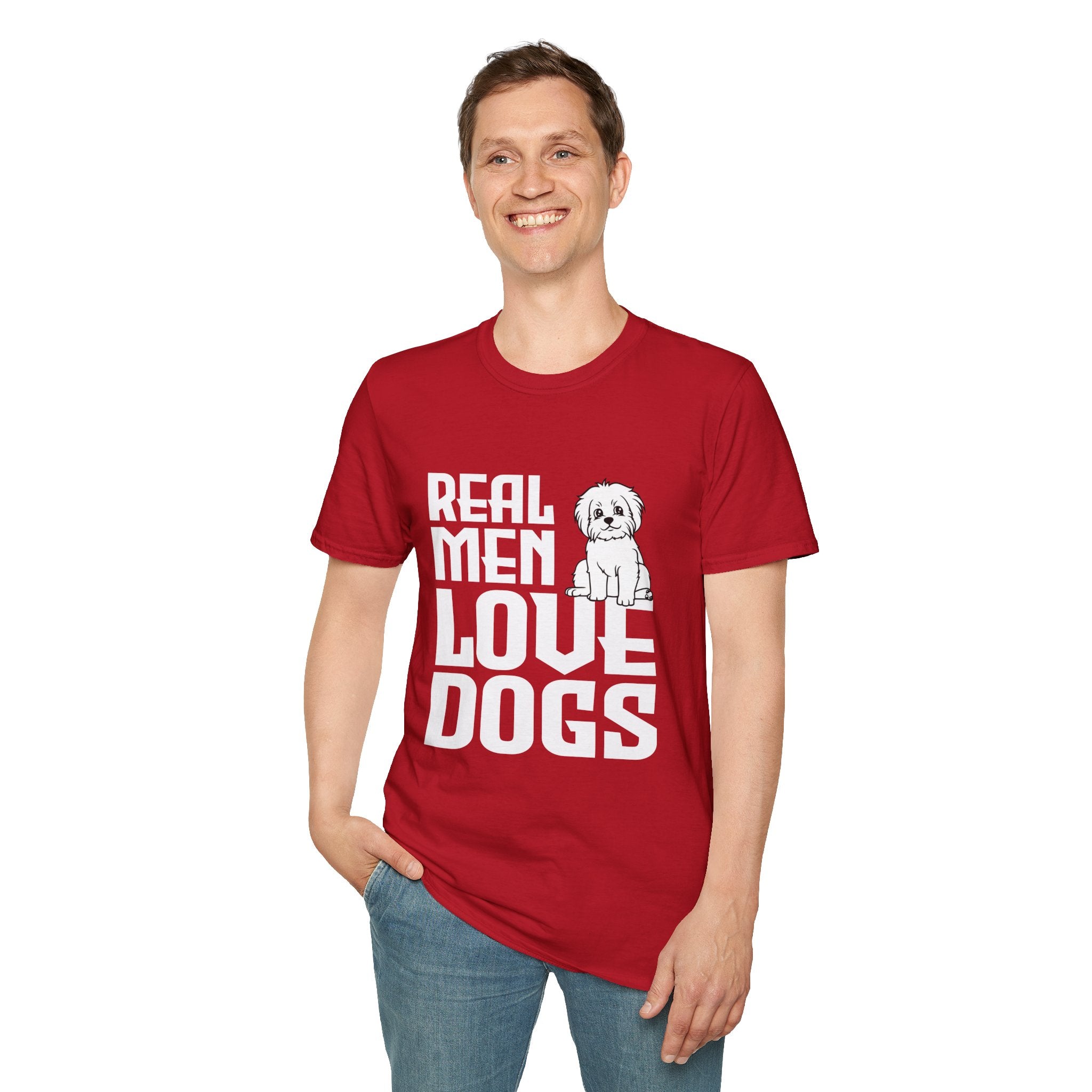 Unisex Dog Lover T-Shirt, Real Men Love Dogs Tee, Pet Owner Apparel, Gift for Dog Dads, Perfect for Birthdays