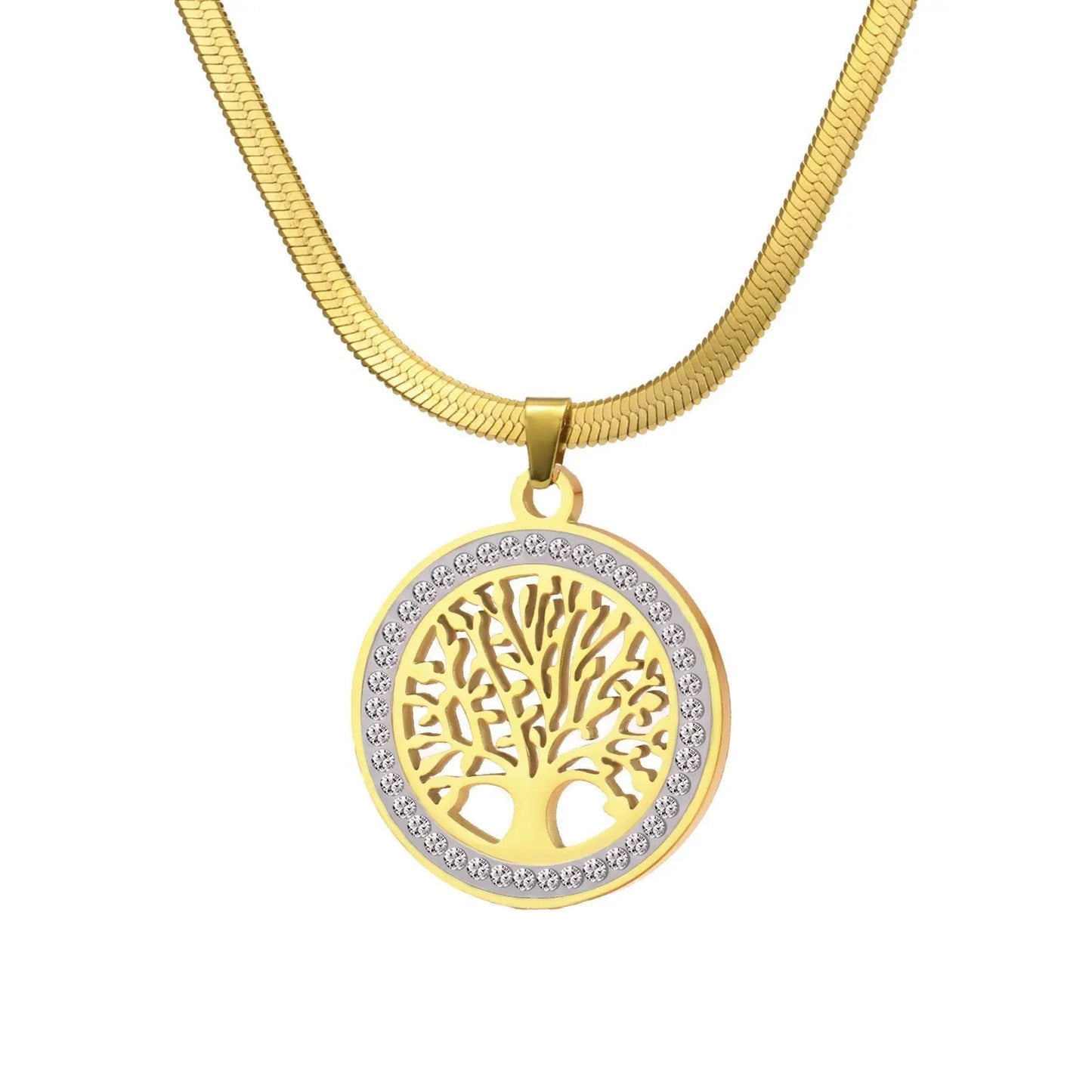 Affordable Luxury Fashion Titanium Steel Diamond Outer Ring Big Tree Pendant Snake Chain Advibe Studio