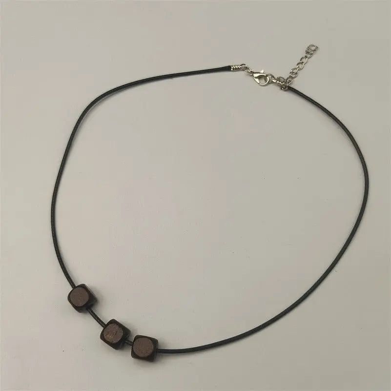 Bohemian Retro Style Black Braided Rope Leather Rope Wooden Bead Beaded Necklace Advibe Studio