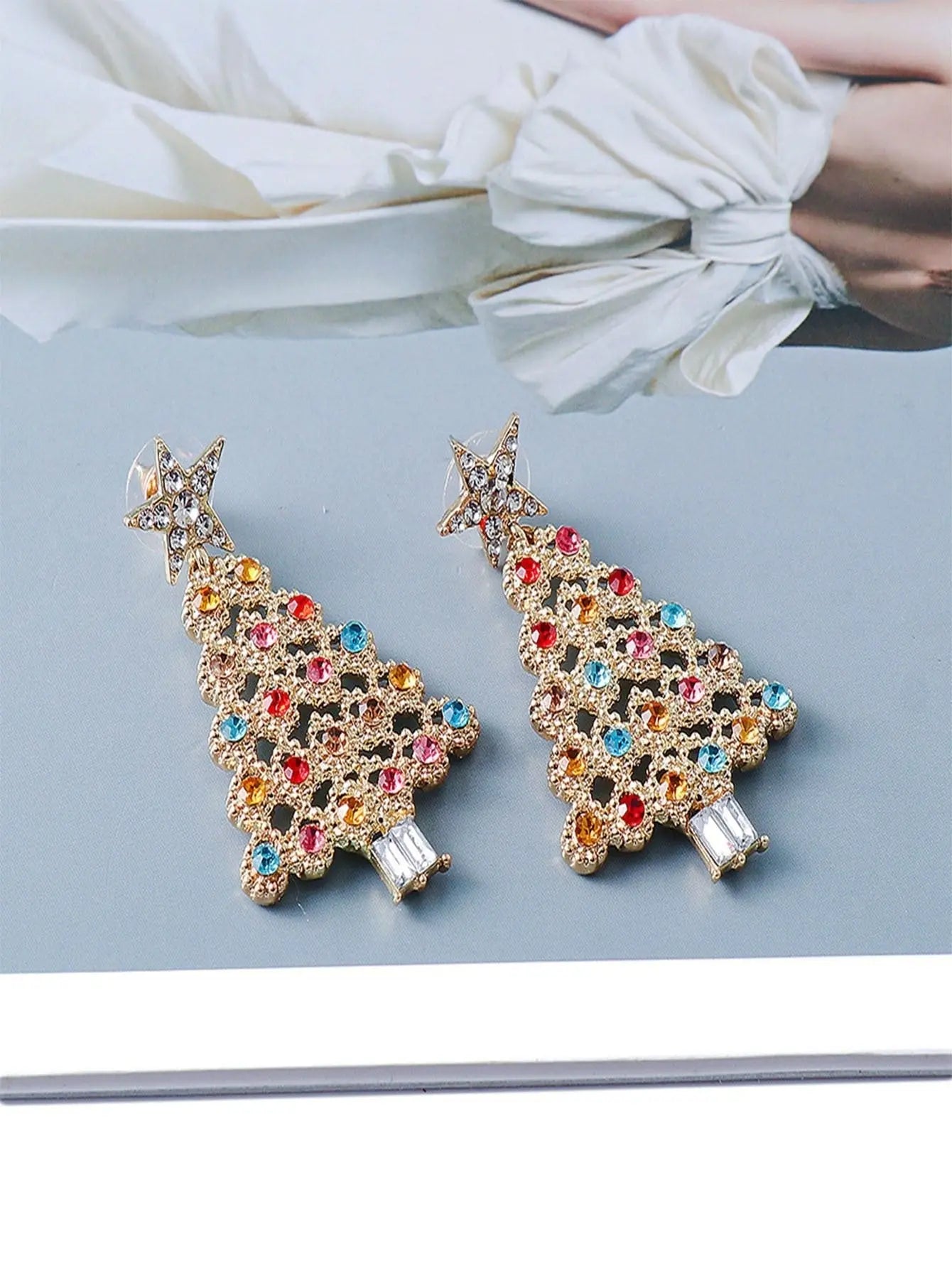 Colorful Crystals Christmas Tree Earrings Fashion Earrings Advibe Studio