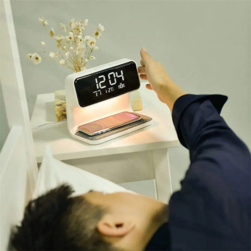 Creative 3 In 1 Bedside Lamp Wireless Charging LCD Screen Alarm Clock  Wireless Phone Charger Advibe Studio