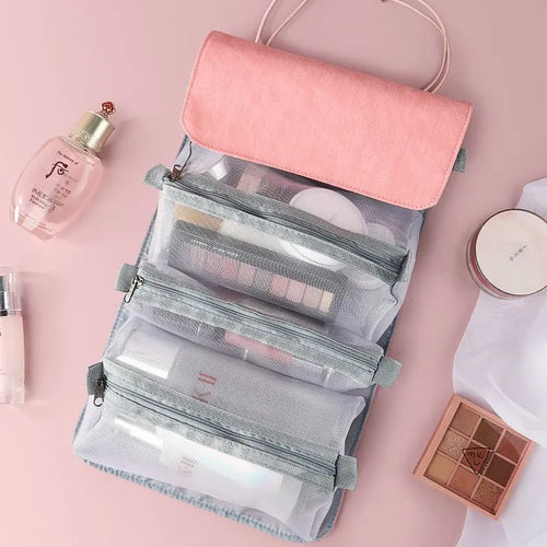 Detachable Make-Up Bag Foldable Box Large Capacity 4-Room Travel Portable Inner Zipper Cosmetic Pack with Handle Advibe Studio