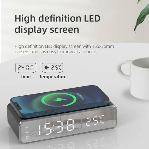 Electric Wireless Phone Charger, Clock, HD Thermometer, Mirror, Clock With Charger Advibe Studio
