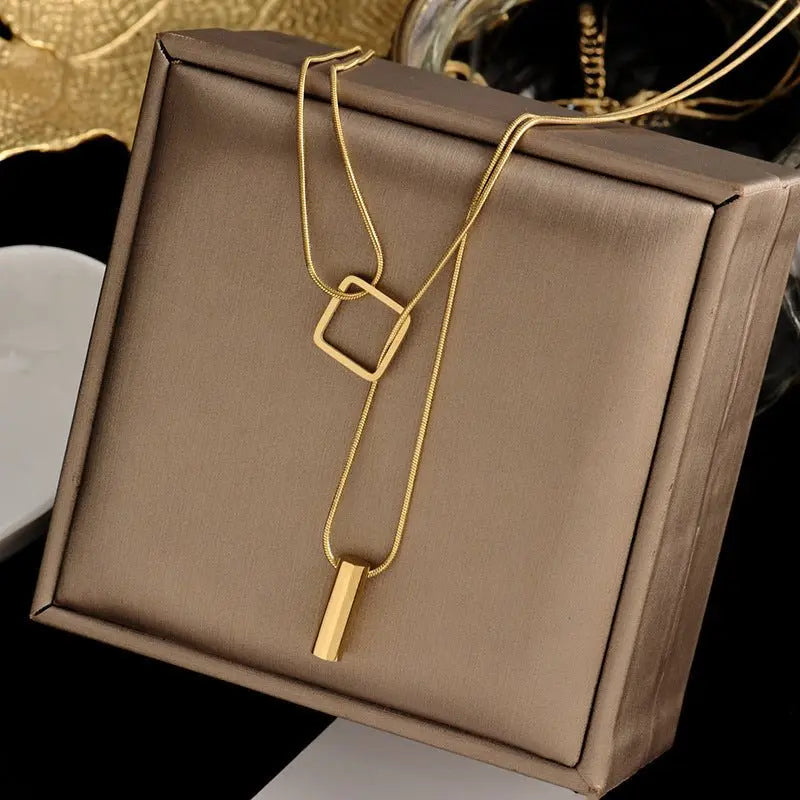 Fashion Geometric Necklace Double-layer Adjustable Length Sweater Chain Simple Temperament Necklace Women's Jewelry Advibe Studio