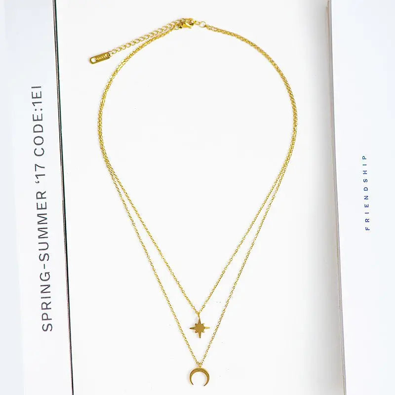 Fine Charm Star European And American Moon Combination Twin Clavicle Chain Advibe Studio