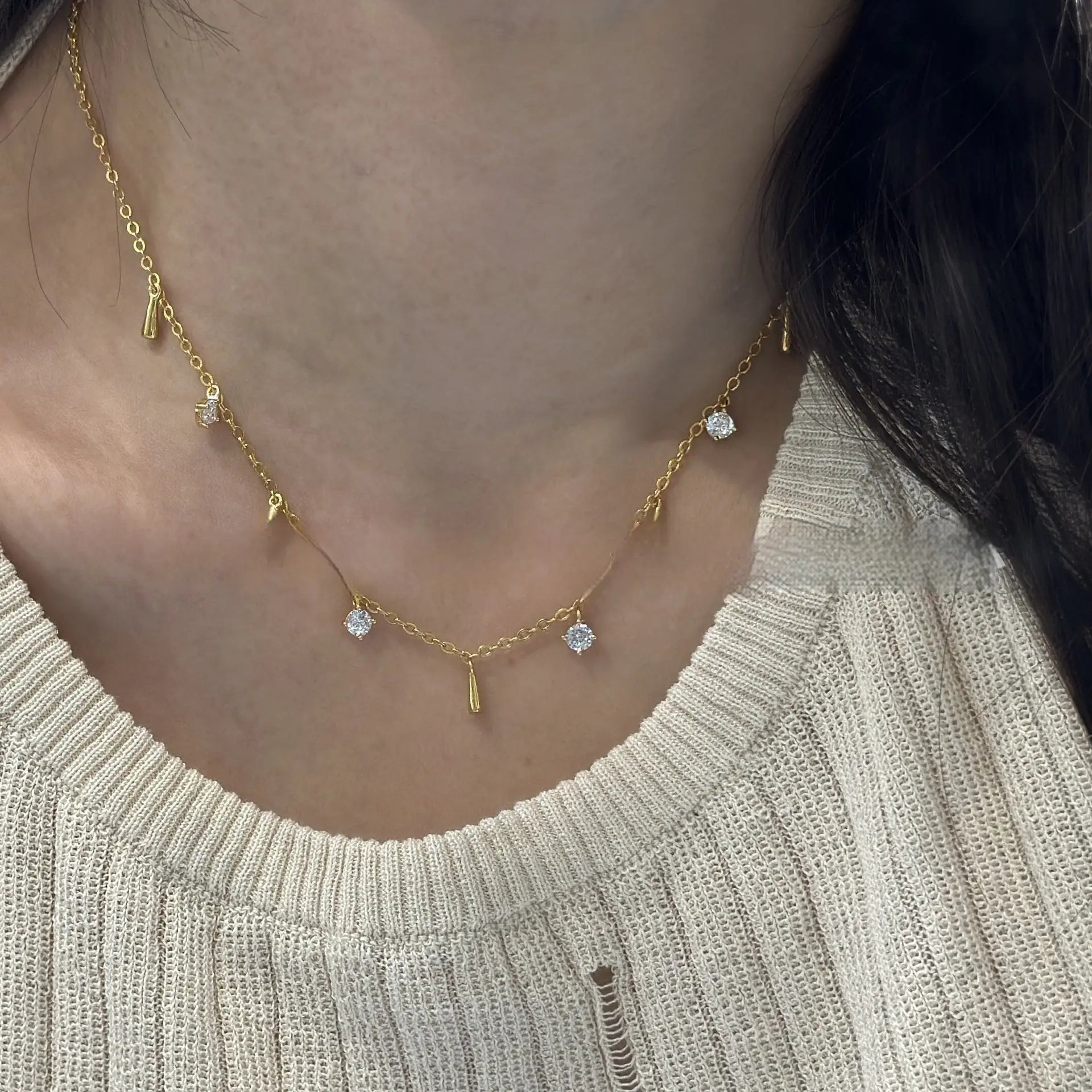 French White Zirconium Tassel Water Drop Sterling Silver Necklace Niche Design Advibe Studio