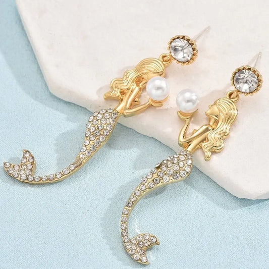 Silver Needle Mermaid Pearl Super Fairy Long Earrings Advibe Studio