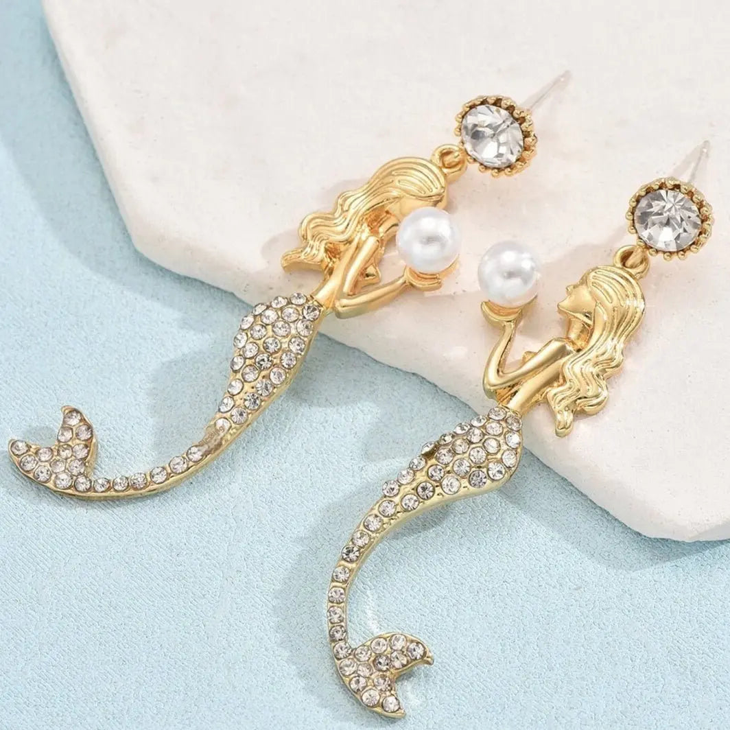 Silver Needle Mermaid Pearl Super Fairy Long Earrings Advibe Studio