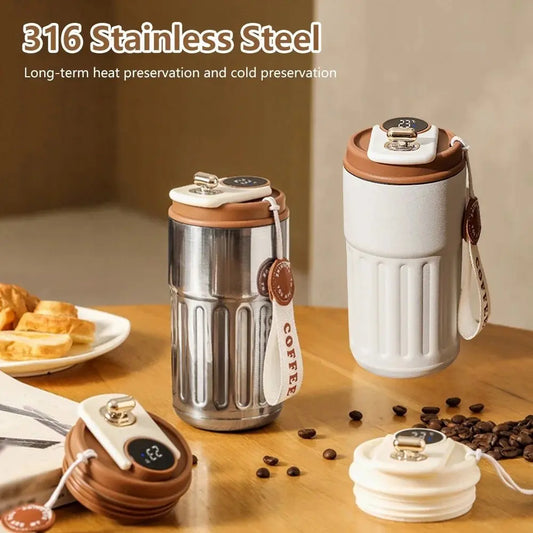 Smart Digital Thermal Bottle Portable Coffee Mug Stainless Steel Water Bottle In-Car Insulated Cup Keep Cold Vacuum Flasks 450ml Advibe Studio