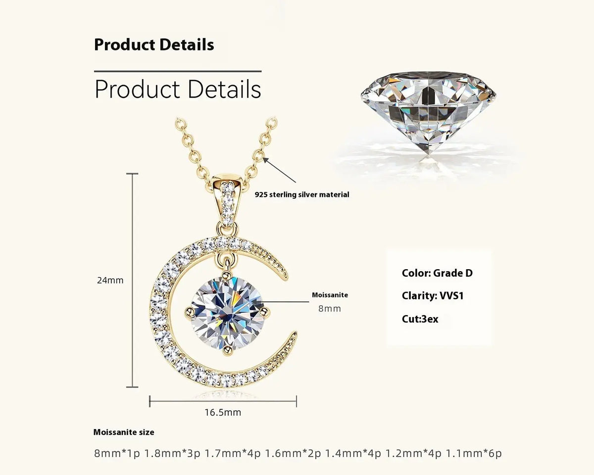 Women's Minimalist Pure Silver Crescent Shaped Moissanite Pendant Necklace Advibe Studio