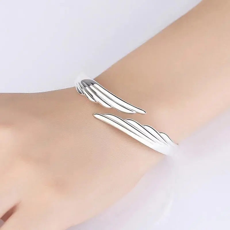 Women's Stylish Opening White Copper Silver-plated Bracelet Angel Wings Advibe Studio