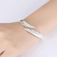 Women's Stylish Opening White Copper Silver-plated Bracelet Angel Wings Advibe Studio